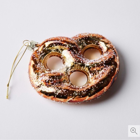 Cody Foster Glass Salted Bavarian Pretzel Christmas Tree Ornament Glitter Gold - Picture 2 of 7